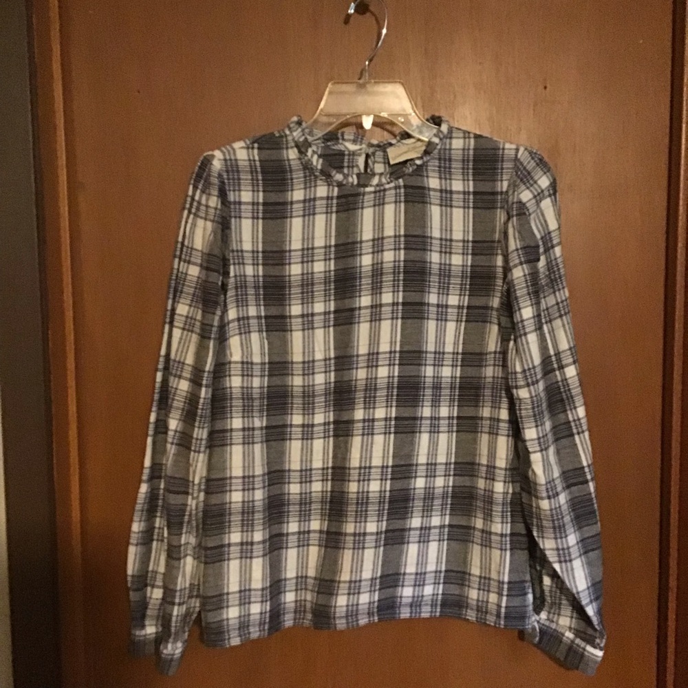 Universal Thread Navy & White Plaid Long-Sleeve Top - L